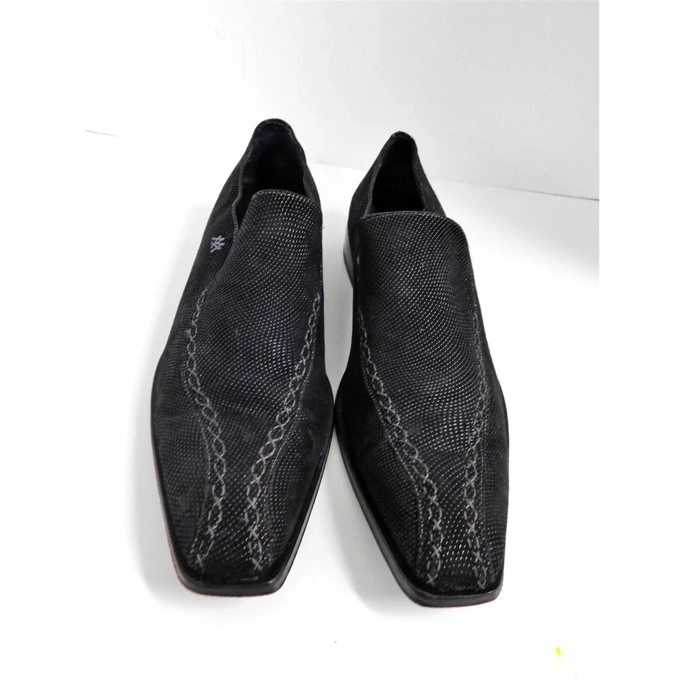 Mezlan Black Blass Beaded‎ Suede Leather Slip on Loafers sz 11
